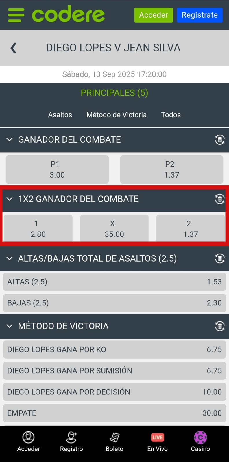 Apuestas 1x2 en la UFC