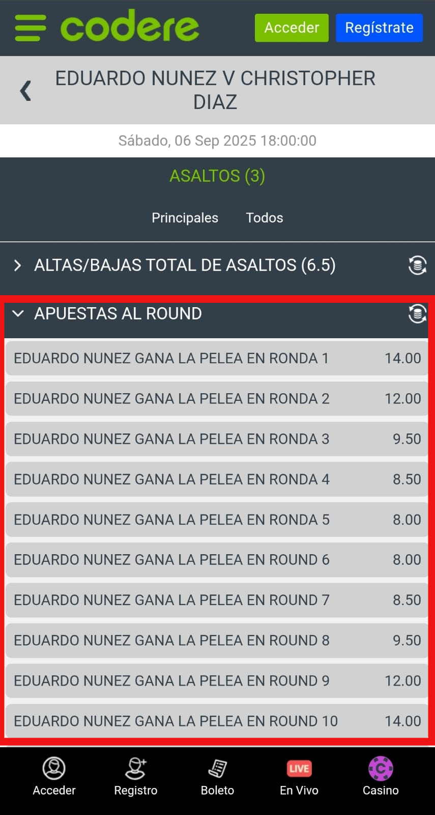 Cuotas y mercados para peleas de boxeo