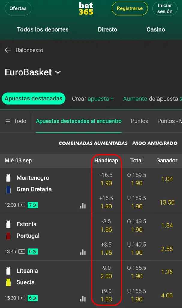 apuestas baloncesto handicap