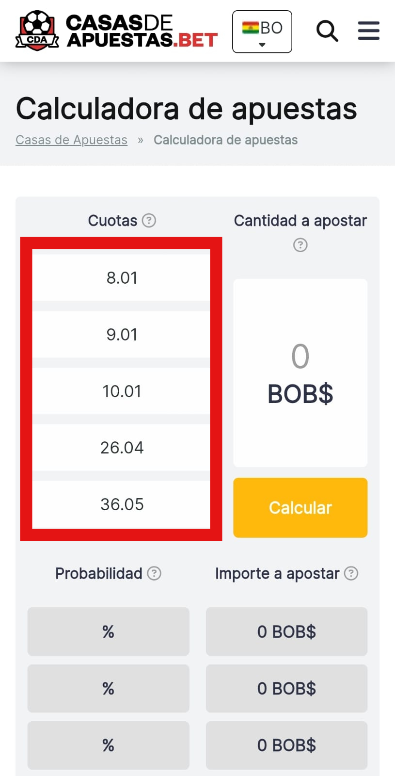 Calculadora para apuestas combinadas