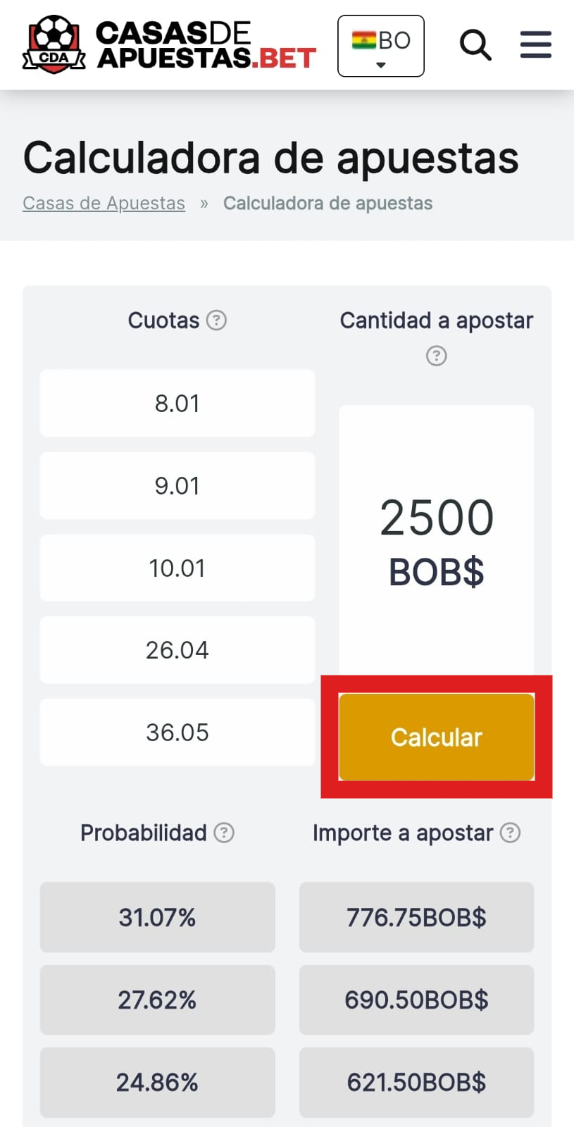 Calculadora de parlays