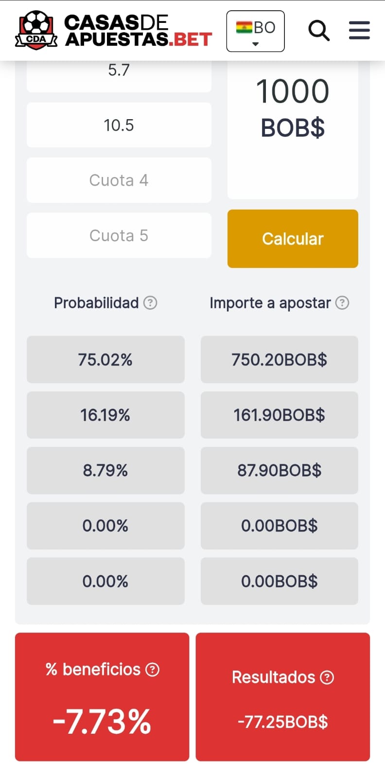 Calculadora de cuotas de apuestas