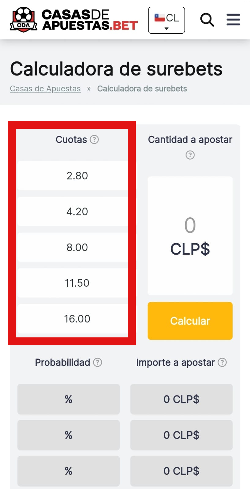 Calculadora de surebets