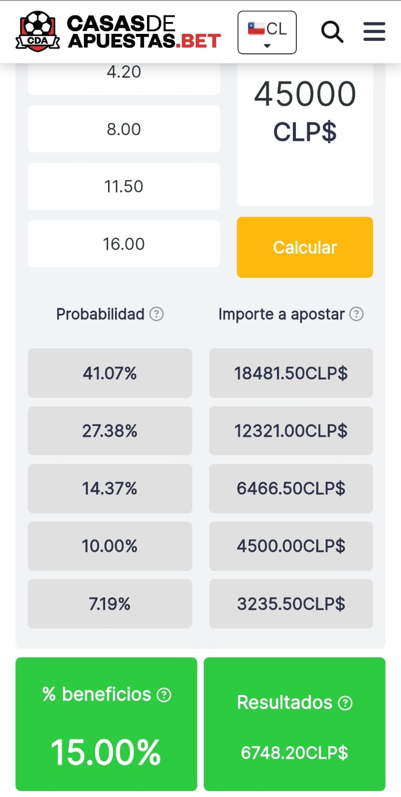 Calculadora de apuestas seguras en Chile