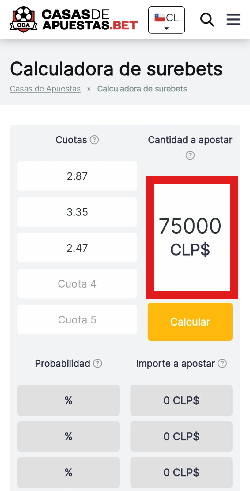 Calculadora de cuotas de apuestas