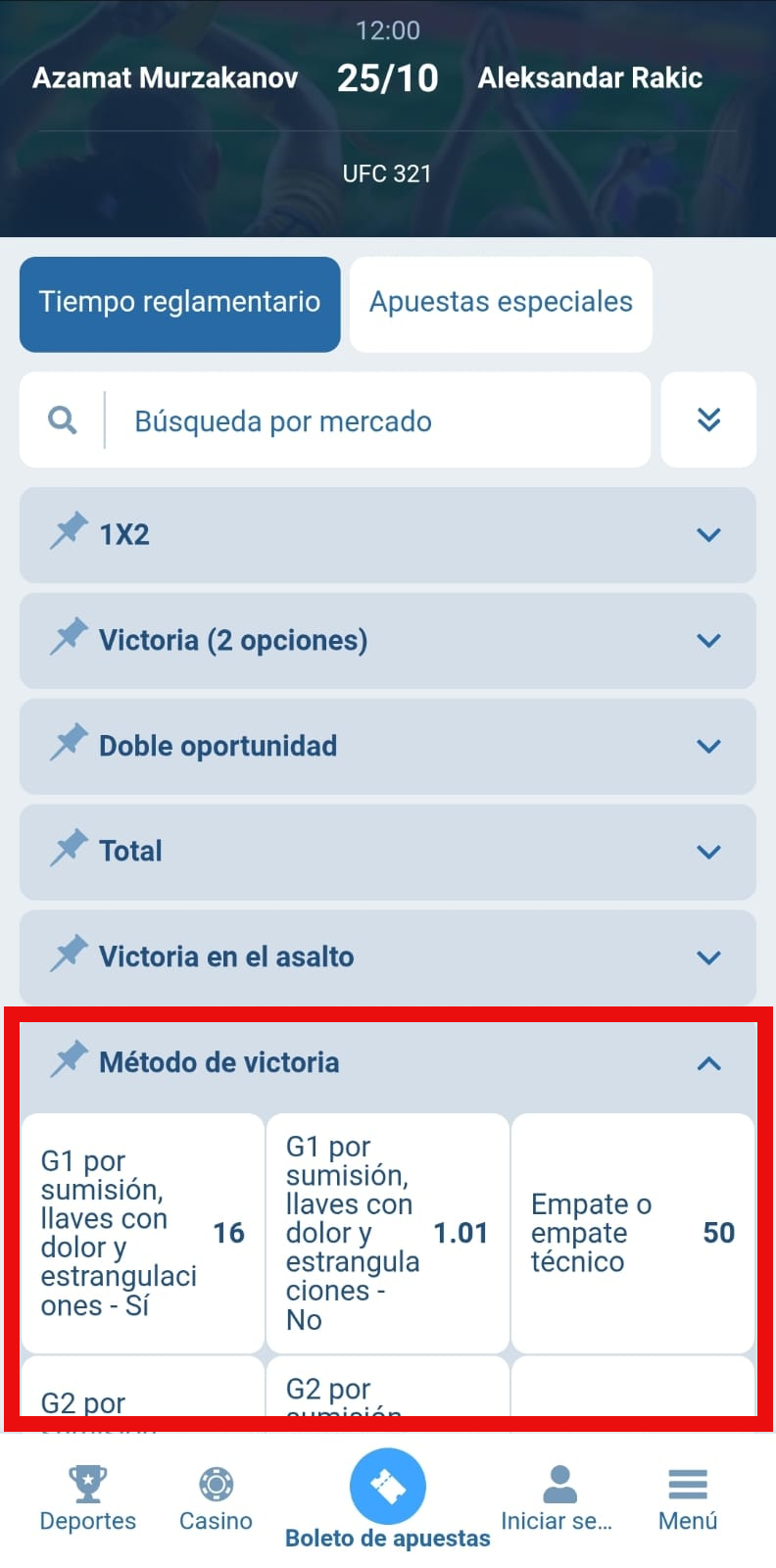 Mercados para apostar en las artes marciales mixtas