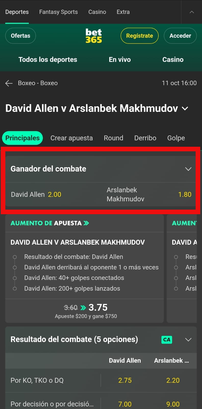 Mercados para apostar en las peleas de boxeo