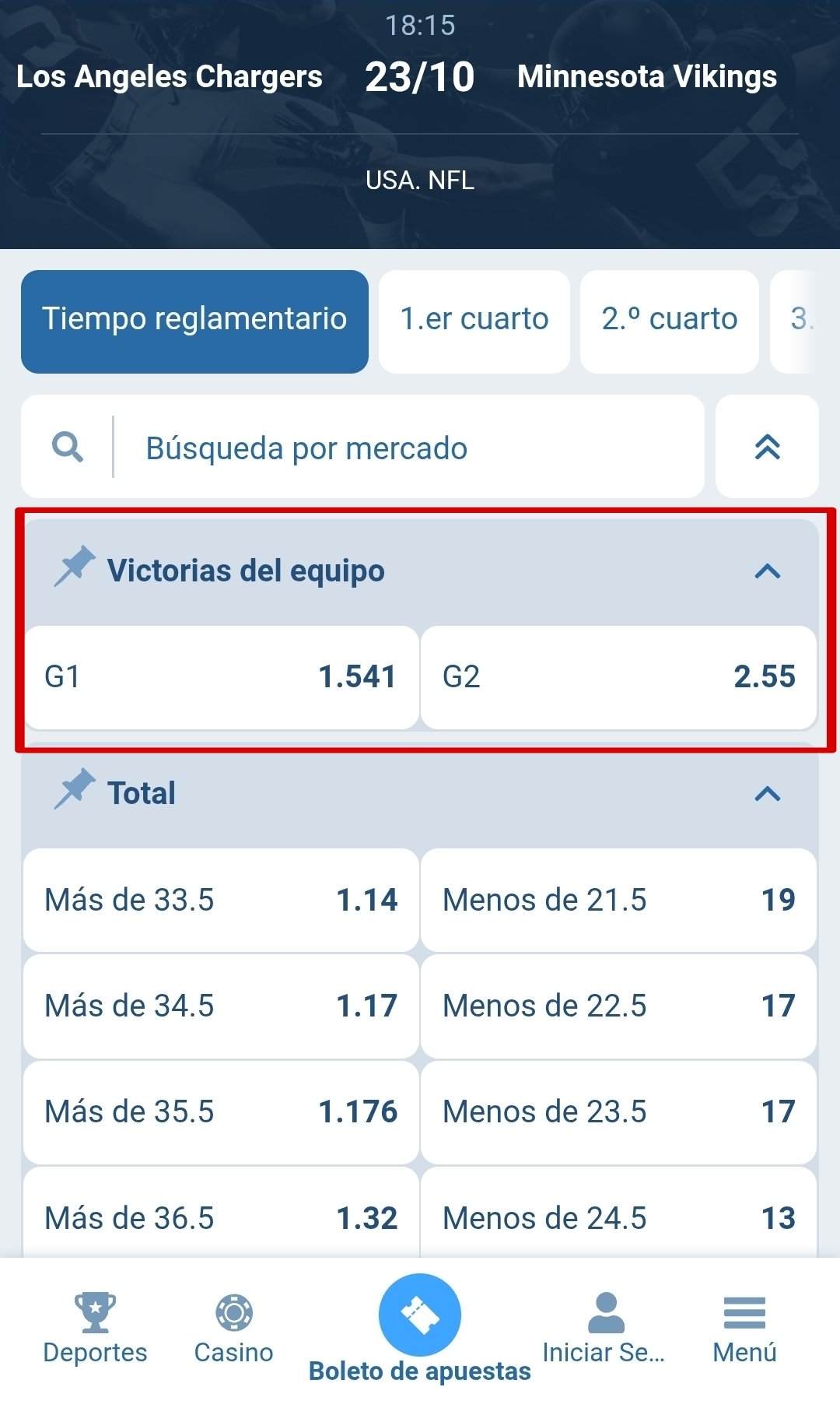 Casas de apuestas futbol americano Moneyline