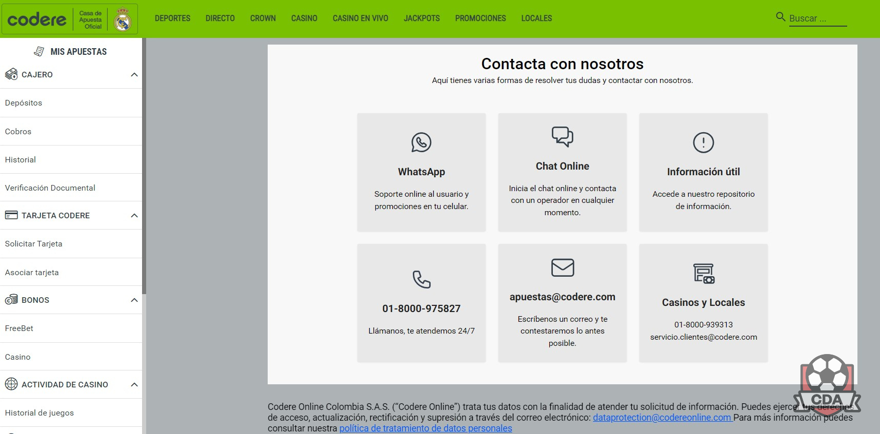 Codere Colombia: Atención al cliente