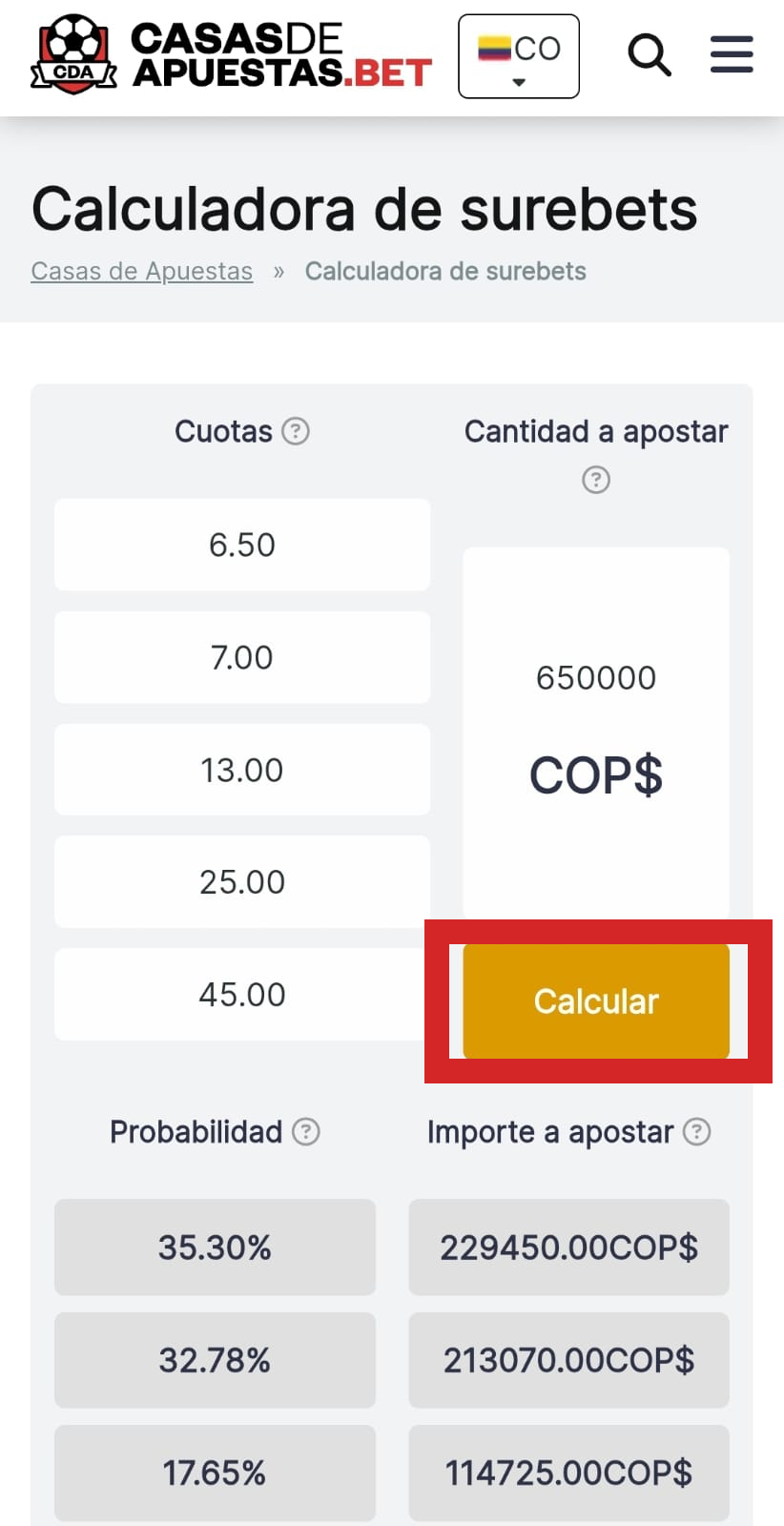 Calculadora parley en Colombia