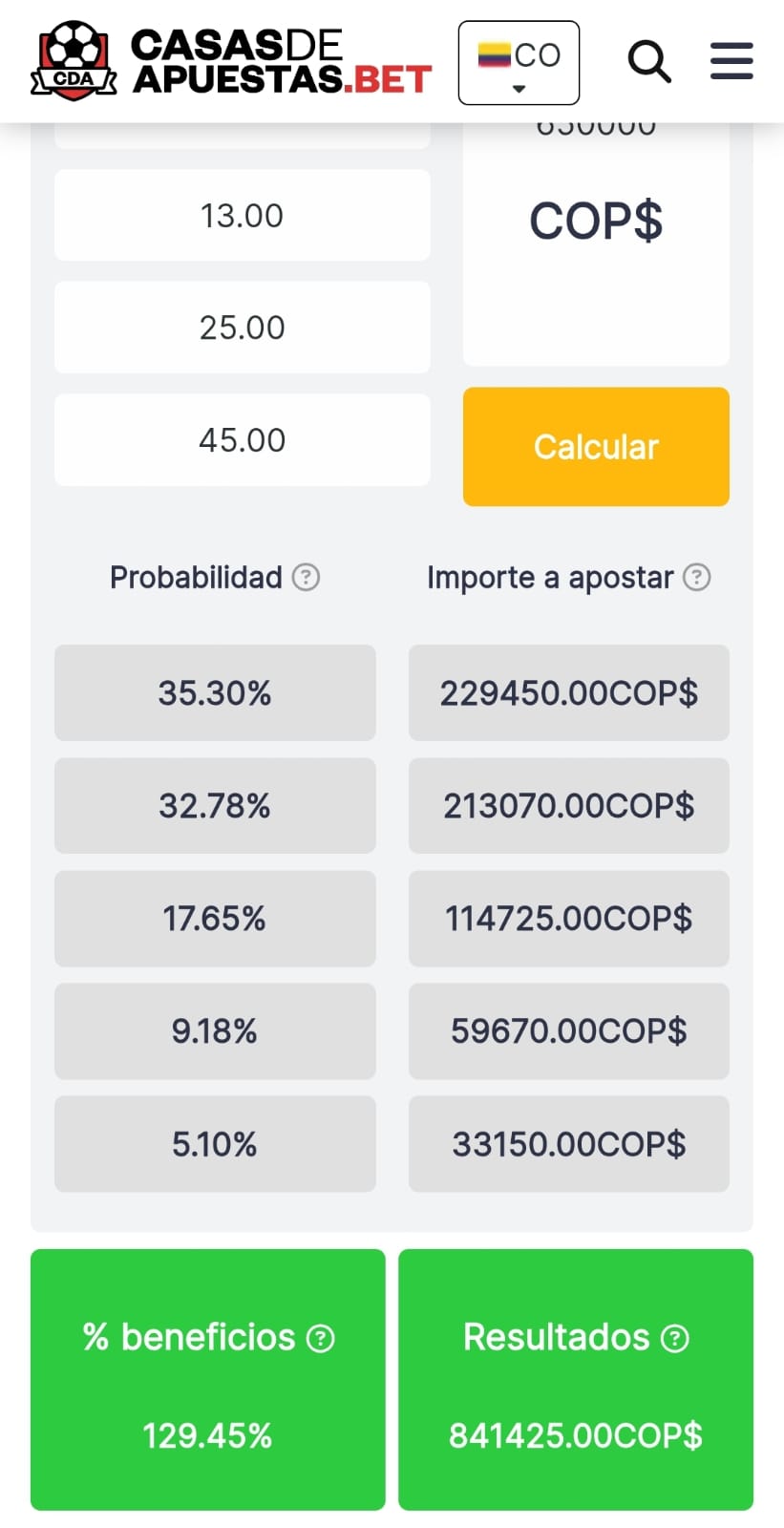 Calculadora de apuestas combinadas