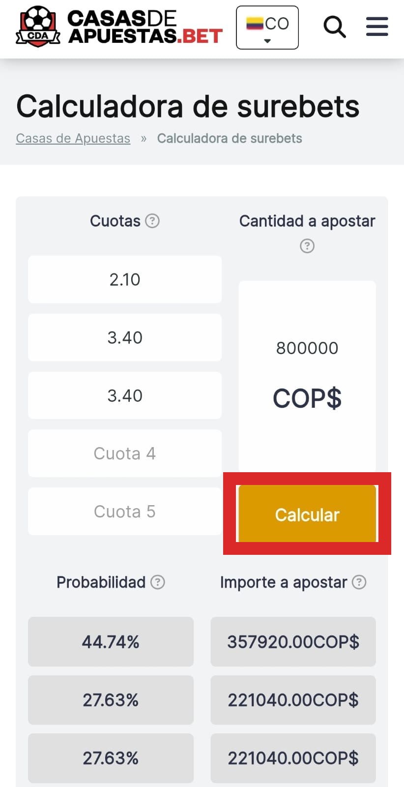 Calculadora de apuestas online