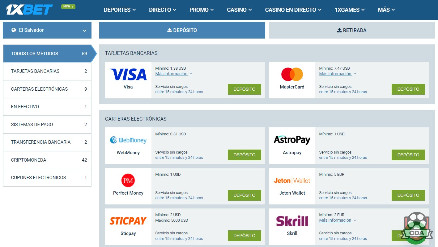 Depósitos y retiros en 1XBET República Dominicana