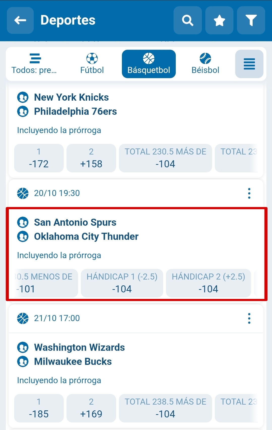 Apuestas handicap baloncesto