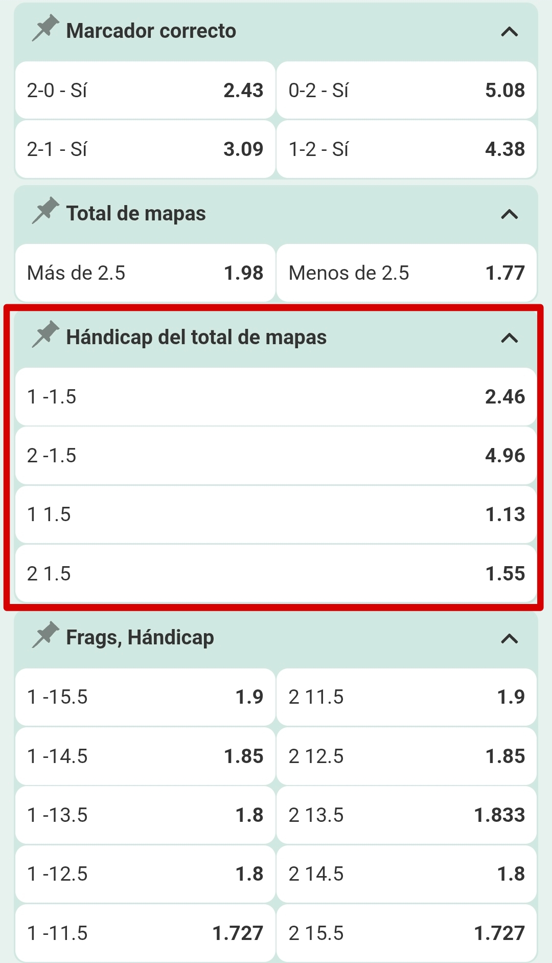 Apuestas handicap esports