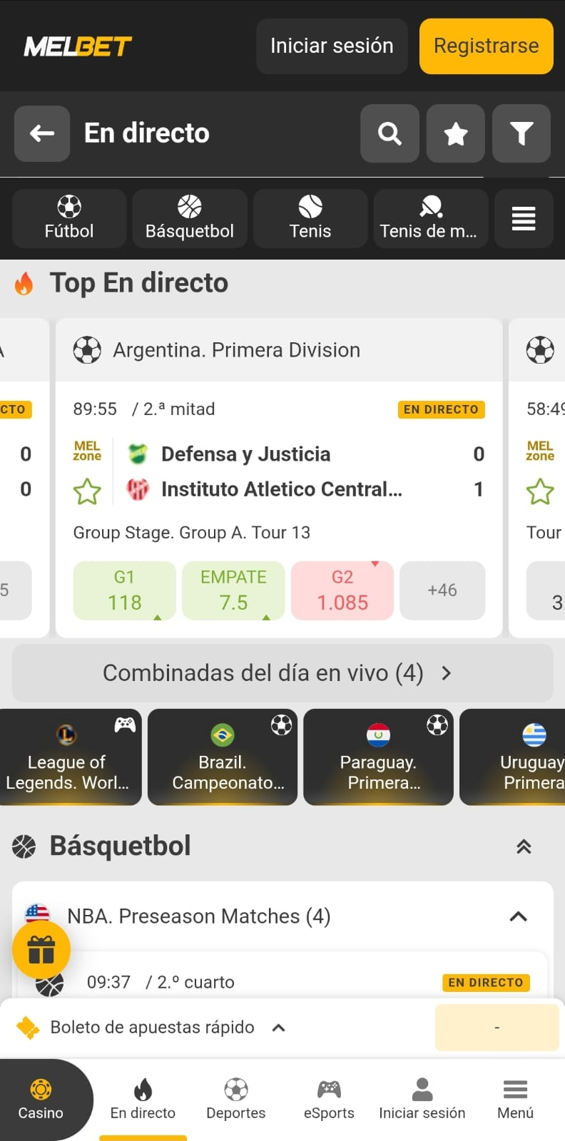 Apuestas en vivo en Melbet