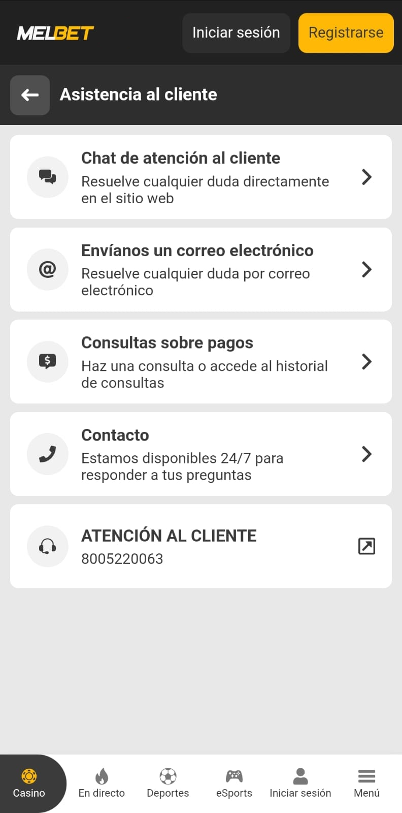 Soporte Melbet República Dominicana