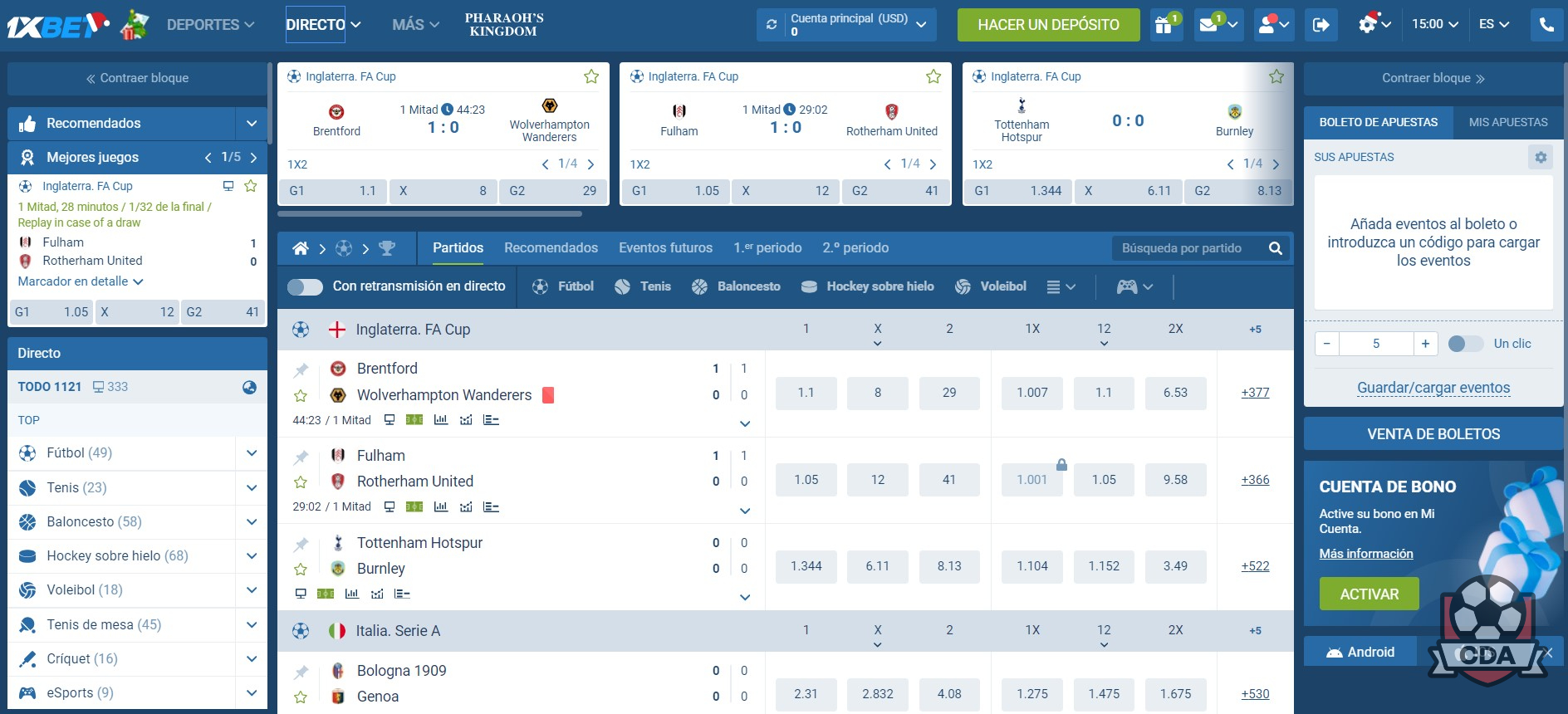 1XBET República Dominicana: Apuestas en vivo
