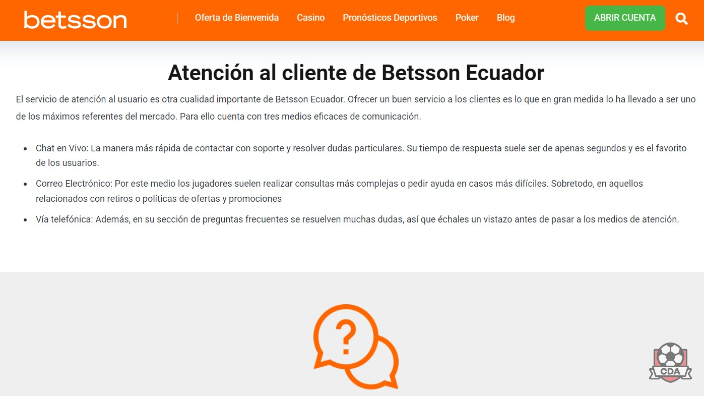 Betsson Ecuador: atención al cliente