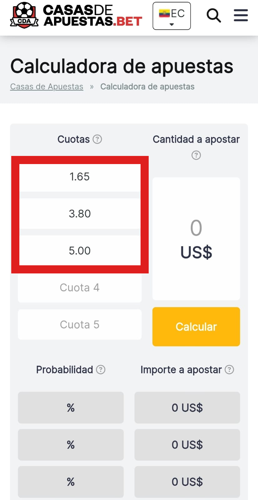 Calculadora de cuotas de apuestas