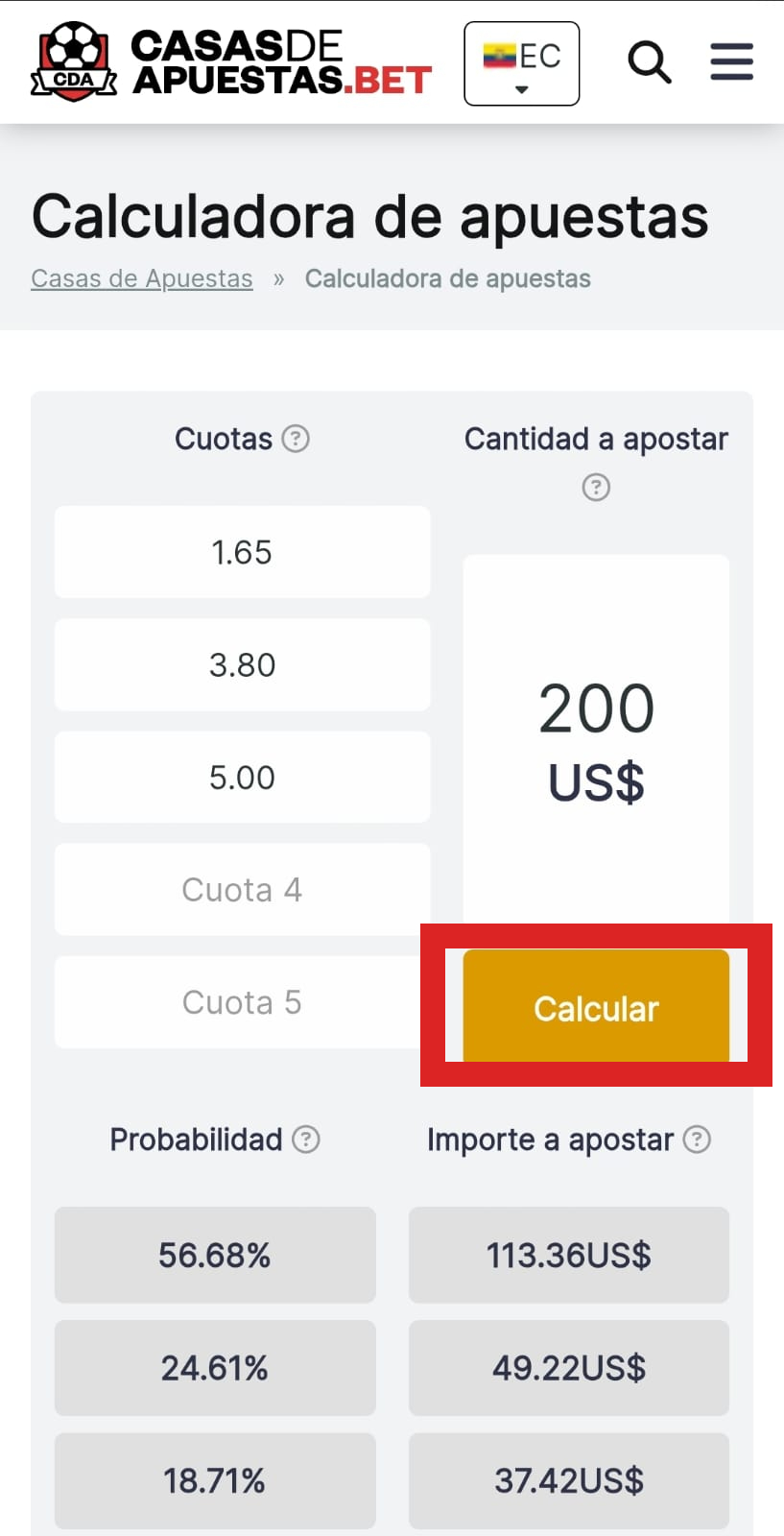 Calculadora de surebets