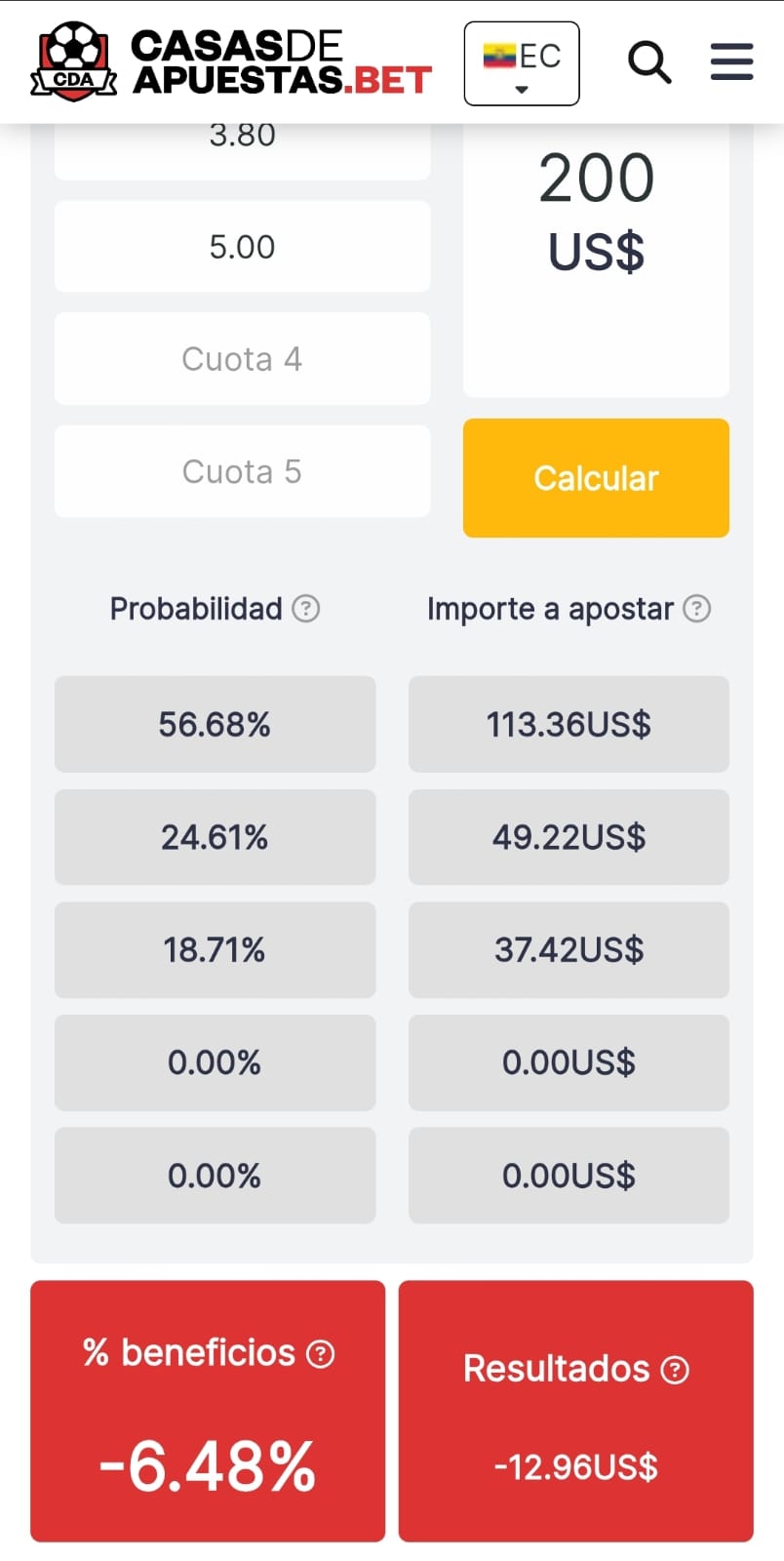 Calculadora de apuestas