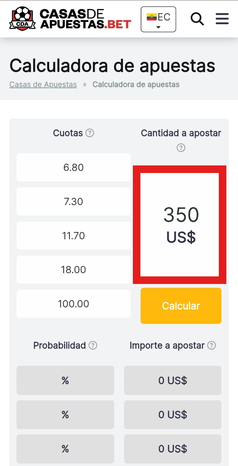 Calculadora parley en Ecuador