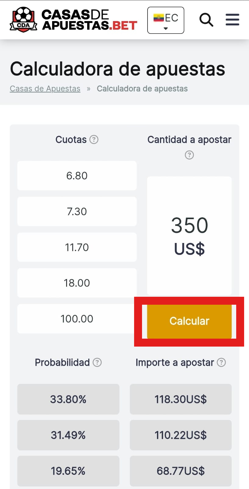 Calculadora de apuestas deportivas
