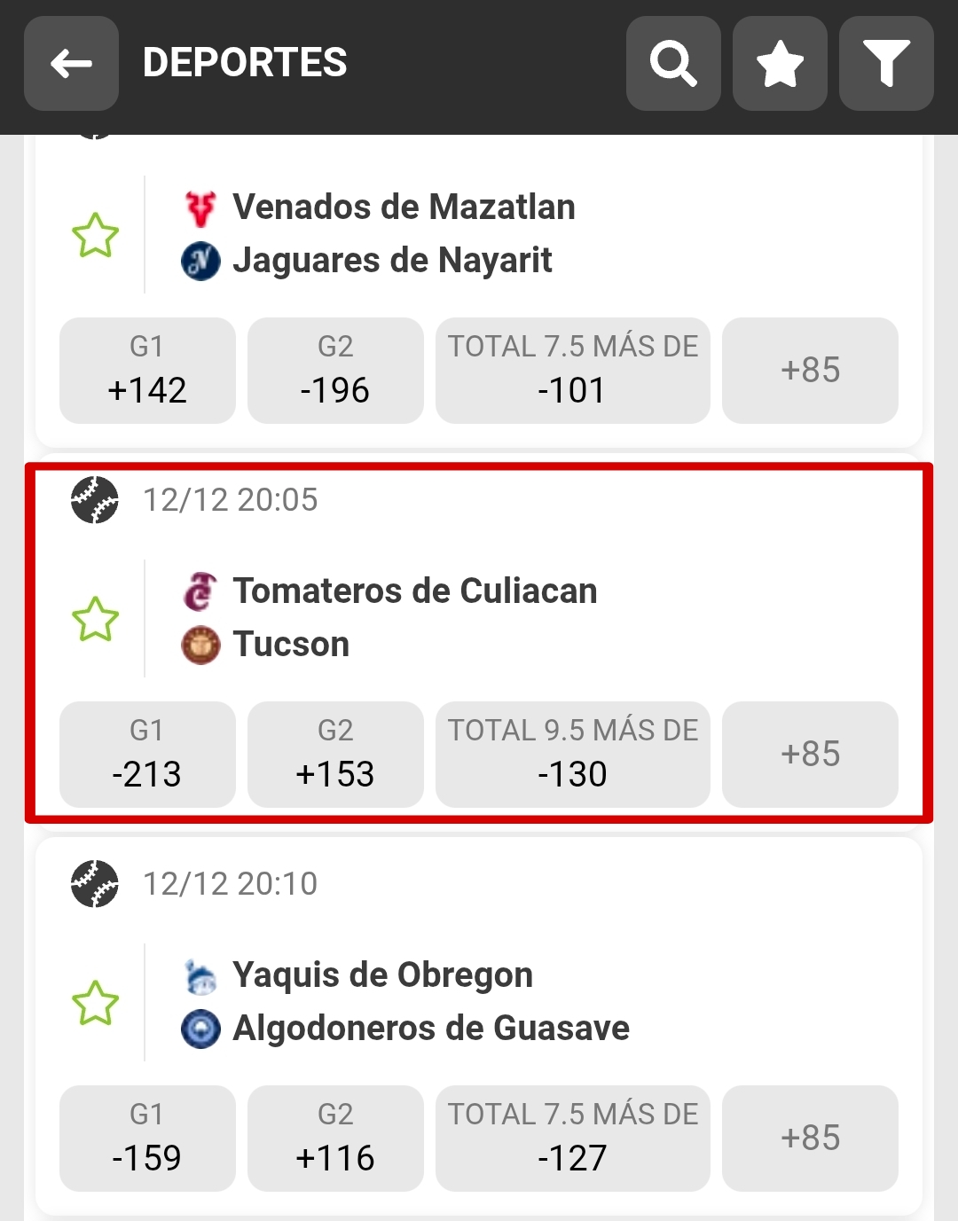 Casas Beisbol moneyline Ecuador