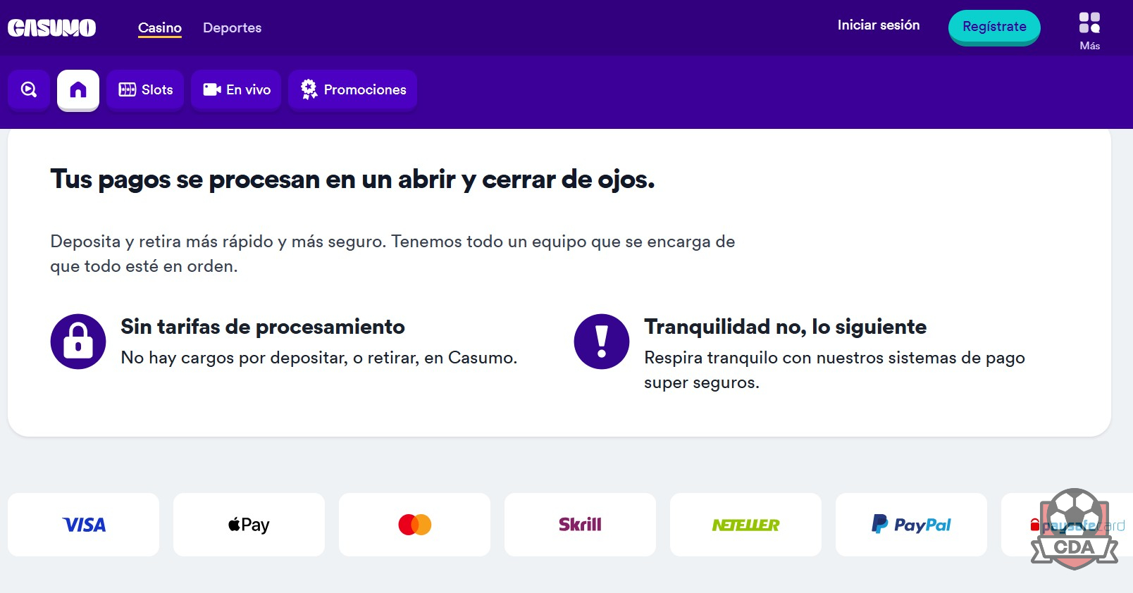 Métodos de pago en Casumo
