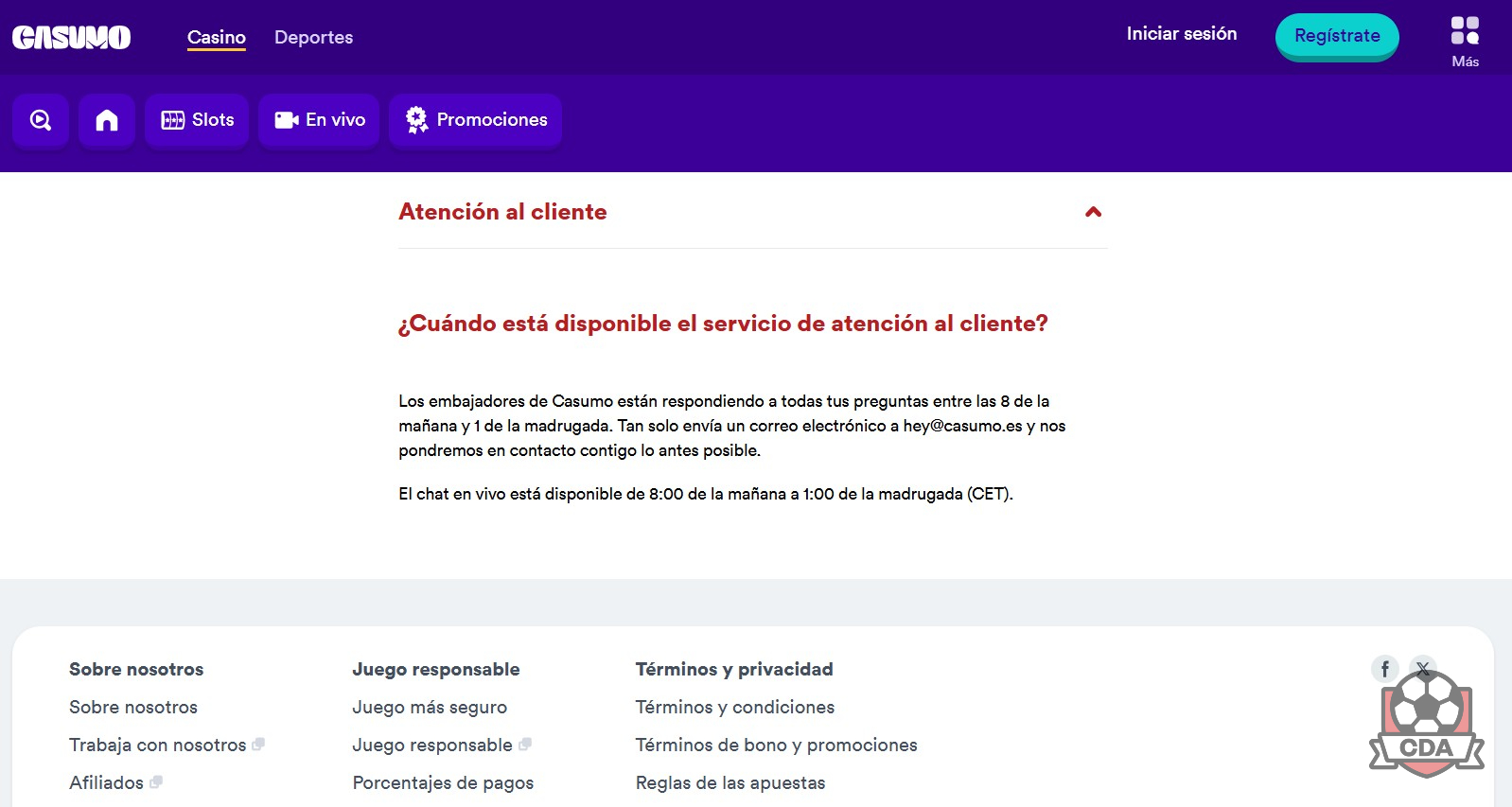 Atención al cliente en Casumo