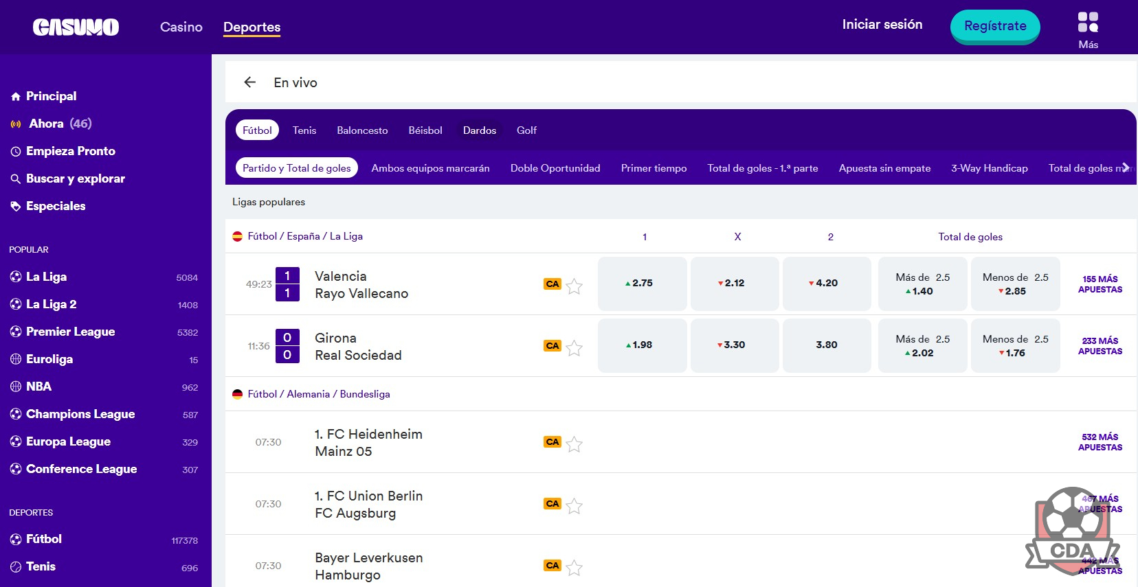 Casumo: Apuestas en vivo