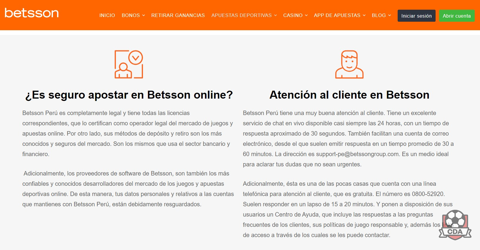 Atención al cliente en Betsson Perú