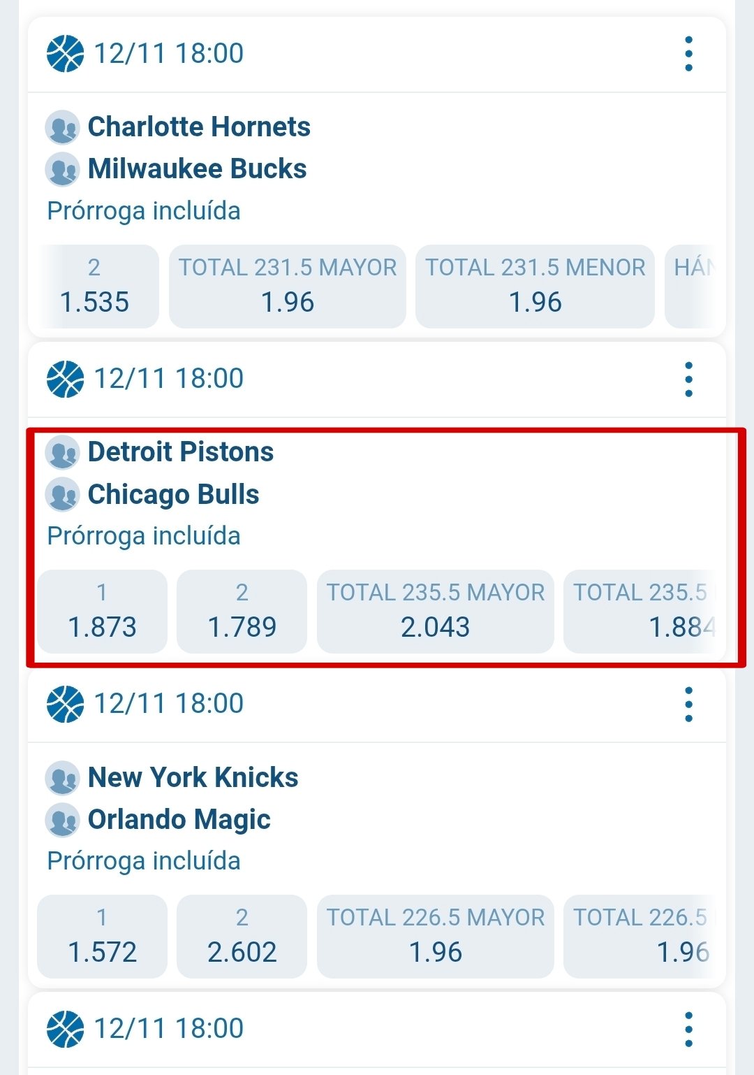 Casas over/under baloncesto