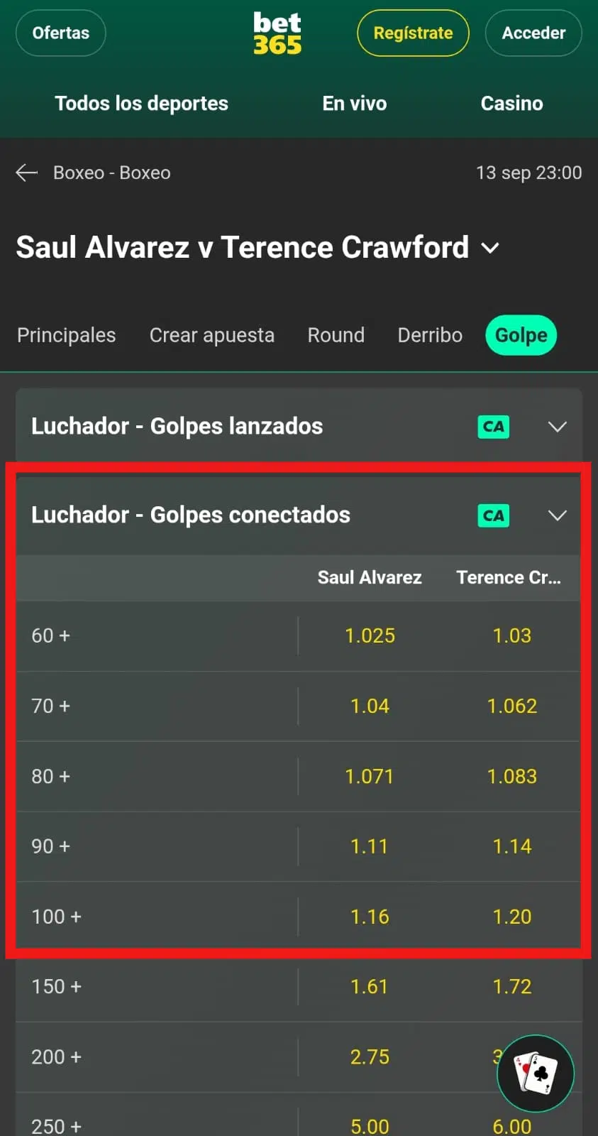 apuesta golpes conectados boxeo