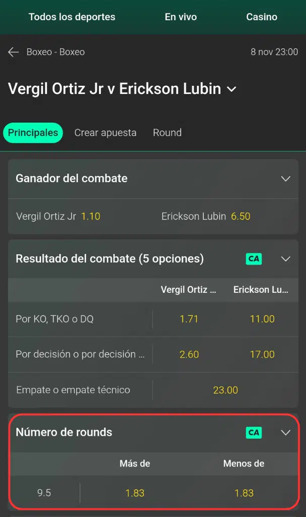 apuesta número rounds boxeo