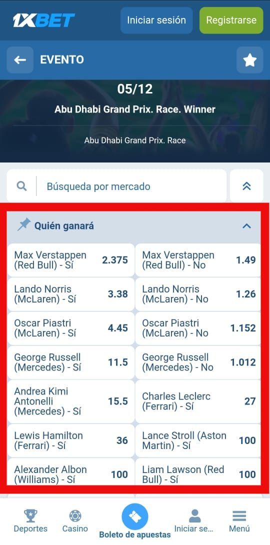 Apuestas para las carreras de la F1