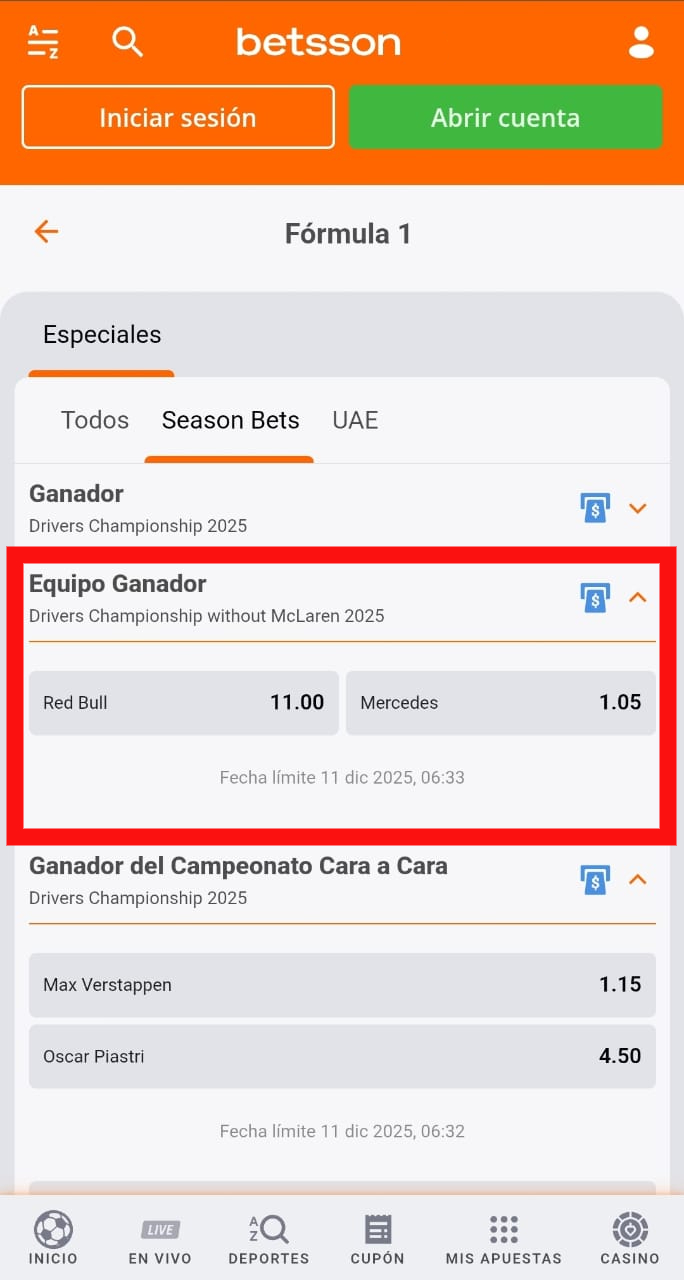 Mercados para apostar en la Fórmula 1