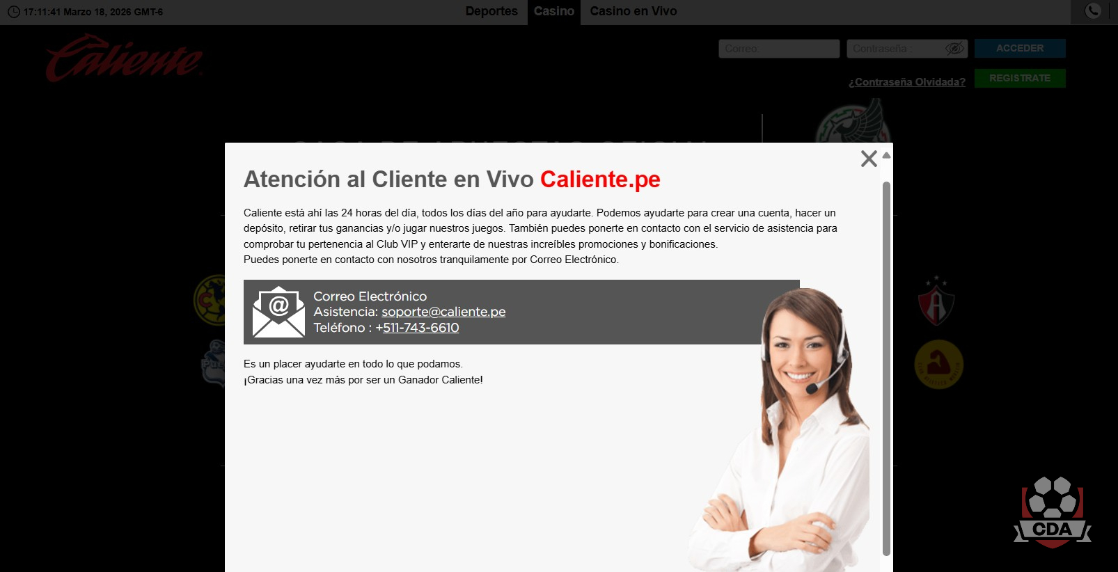 Caliente Perú: atención al cliente