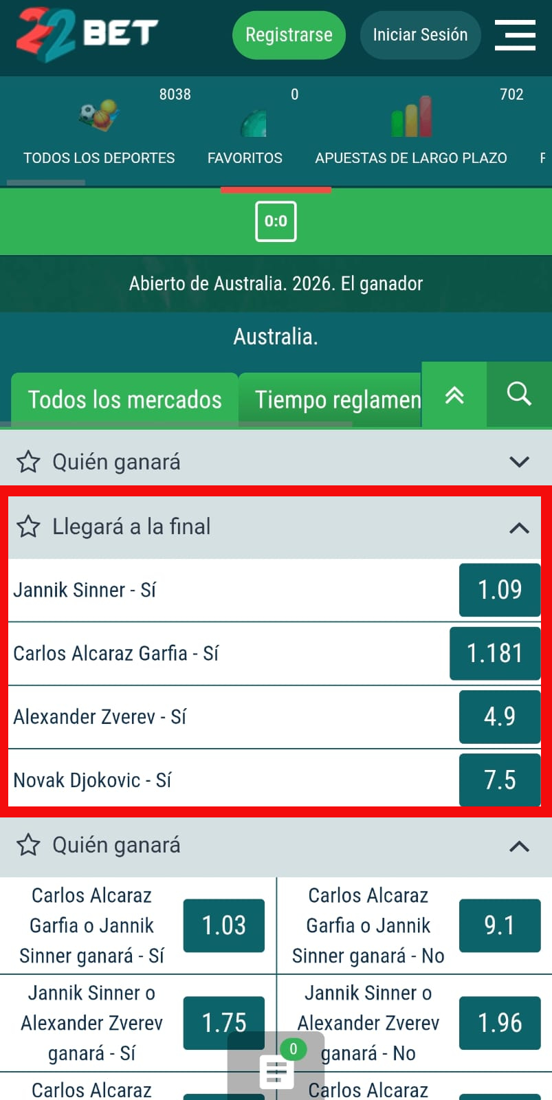 Mercados y cuotas para los partidos de tenis