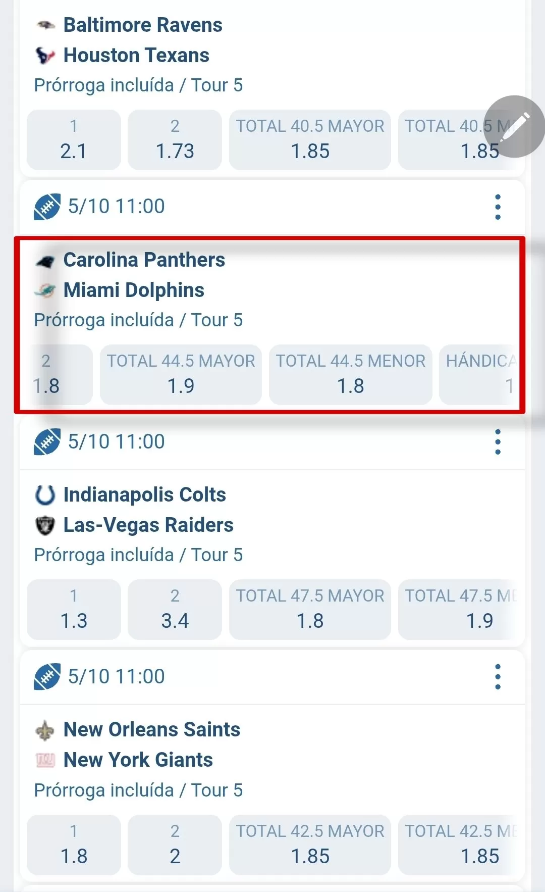 Casas over/under futbol americano Uruguay