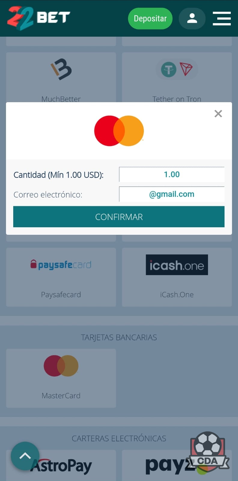 Depósitos con Mastercard en 22Bet México