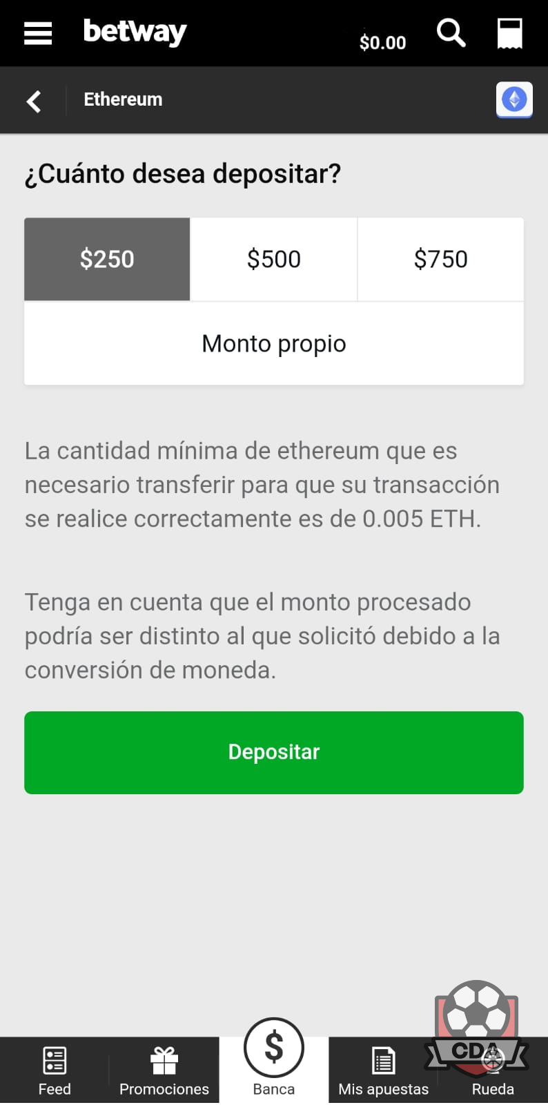 Depósitos con criptomonedas en Betway México