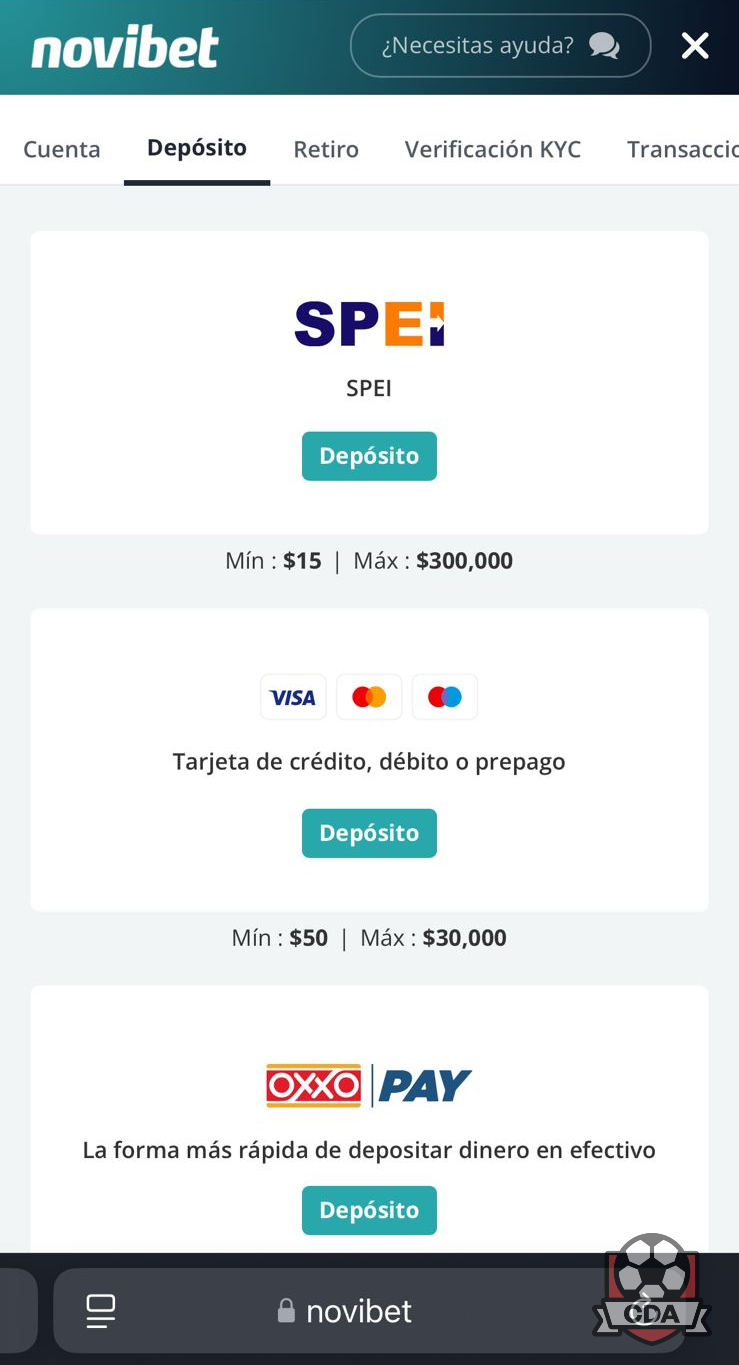 Opciones de pago en Novibet México