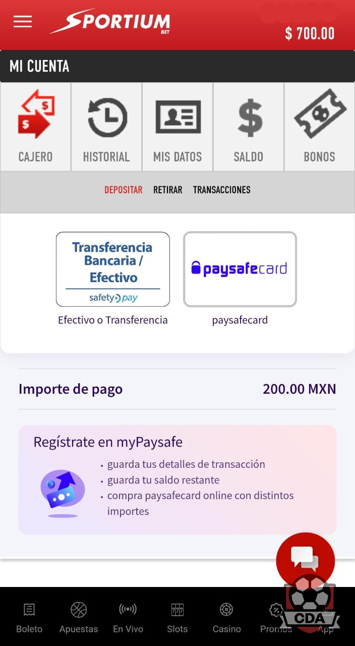 Pagos con Paysafecard en Sportiumbet México