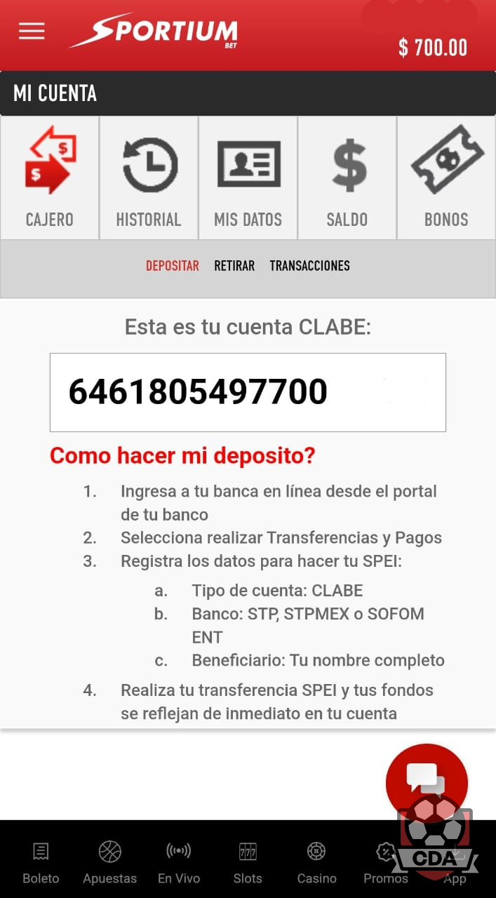 Transferencias bancarias en Sportiumbet México