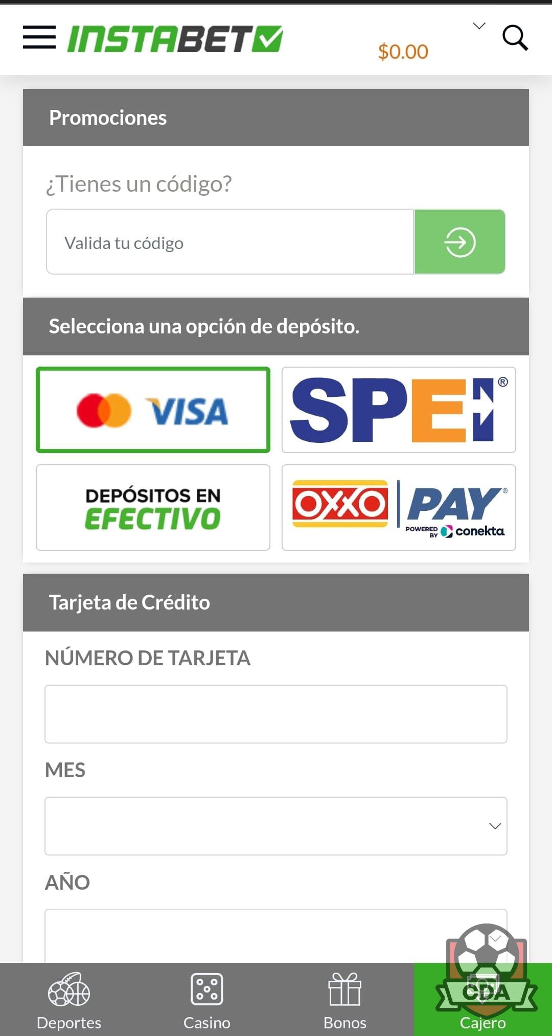 Código promocional para Instabet