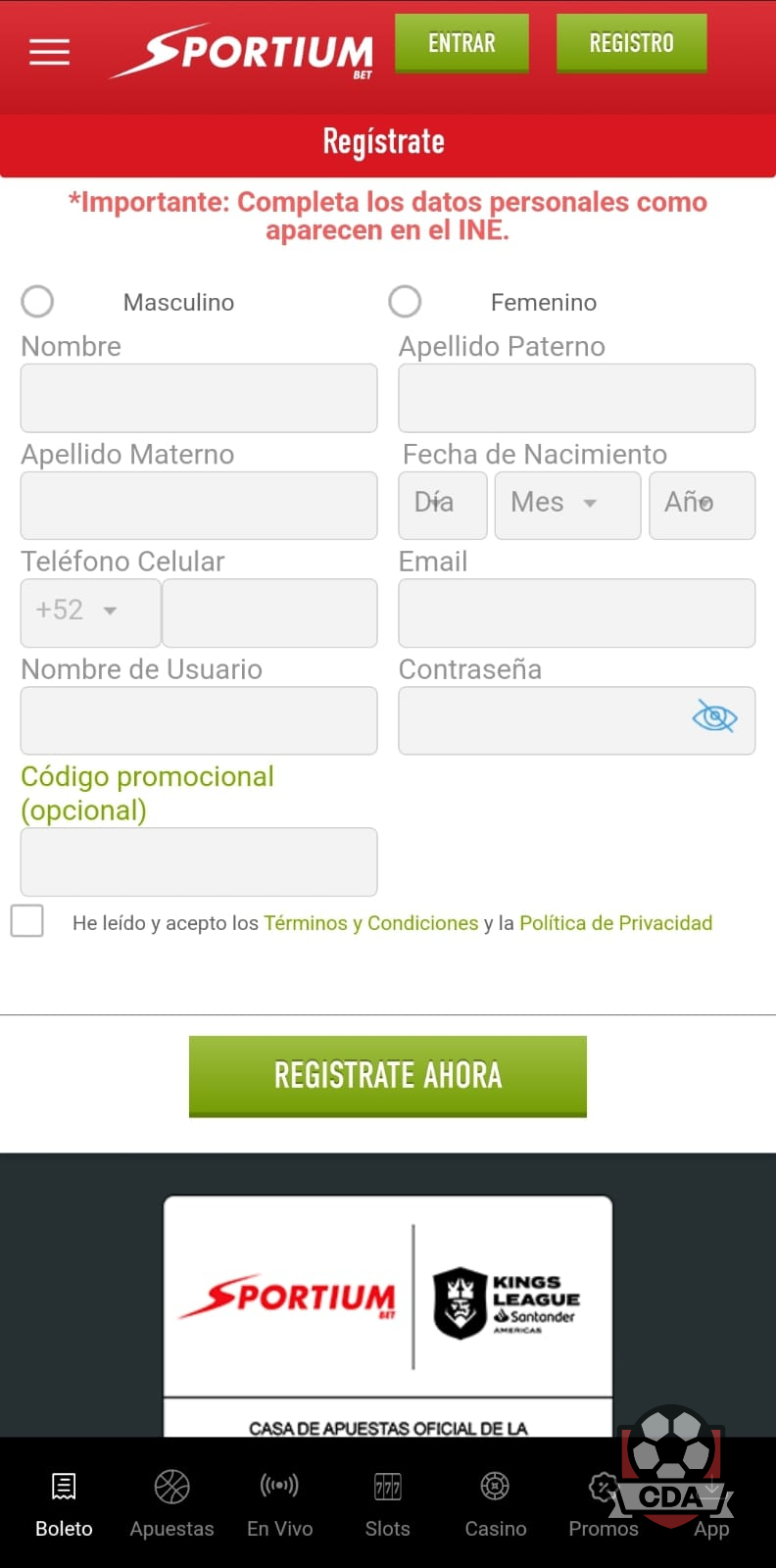 Activar código promo Sportiumbet México