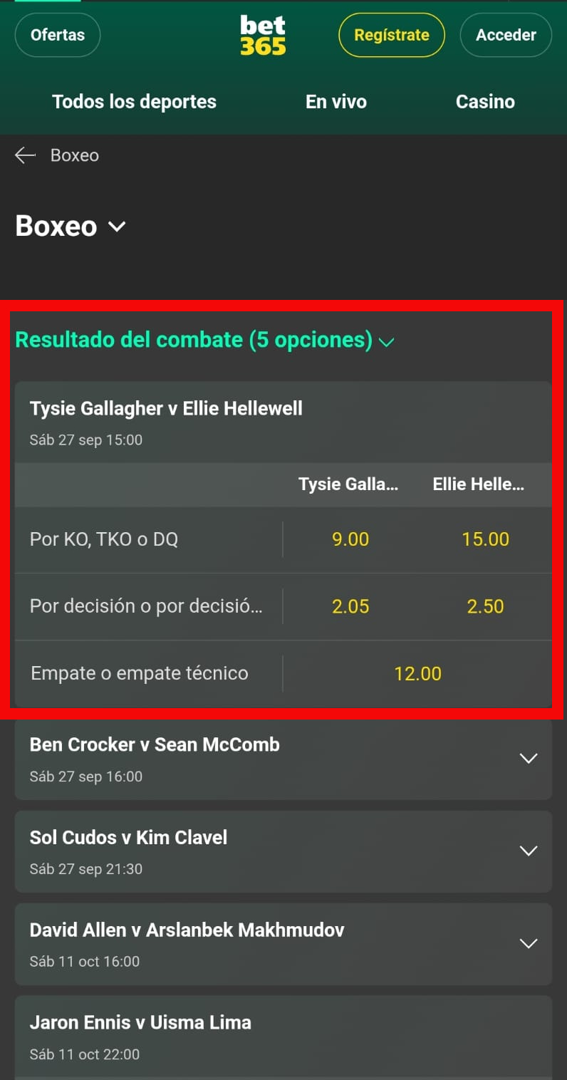 Mercados para apostar en boxeo