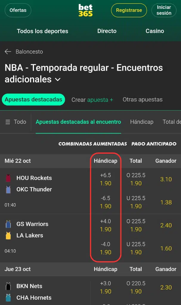 apuestas baloncesto hándicap
